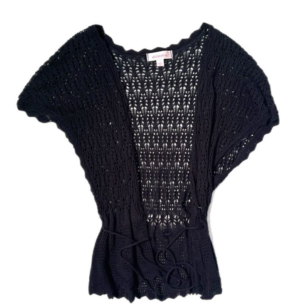 Crochet Knit Drop Waist Drawstring Cardigan - Picture 10 of 11